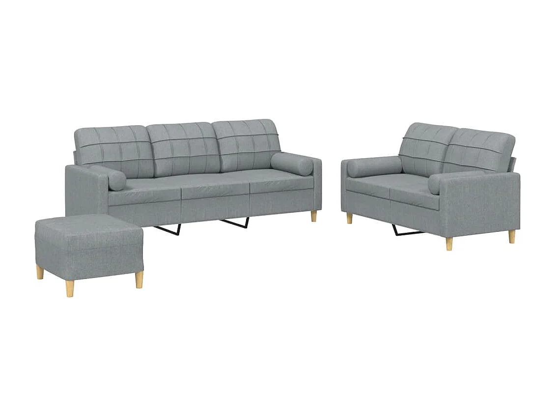 Ensemble de canapés 3 pcs coussins gris clair tissu