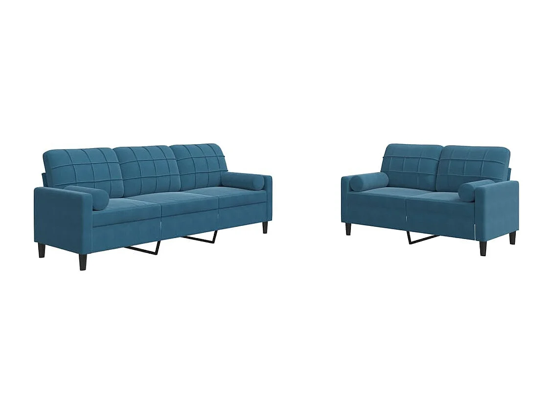 Ensemble de canapés 2pcs et coussins et traversins bleu velours
