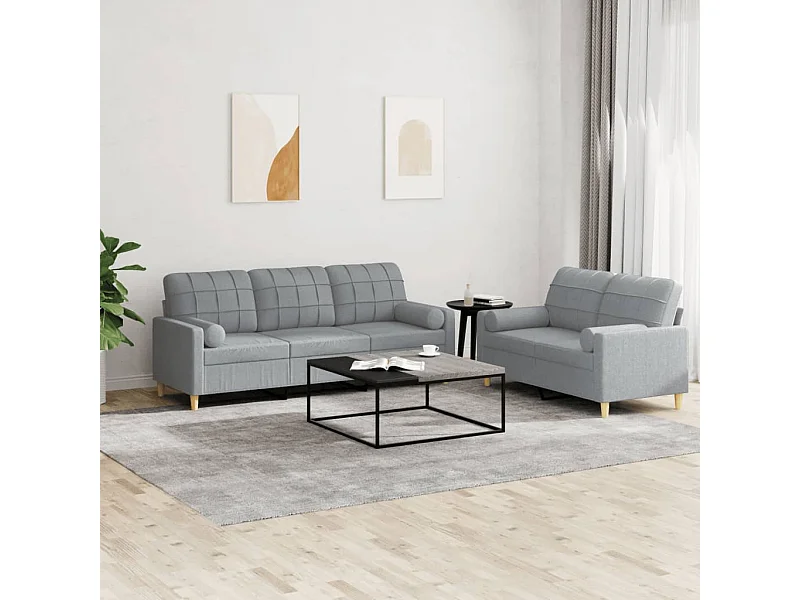 2-delige Loungeset met kussens stof lichtgrijs