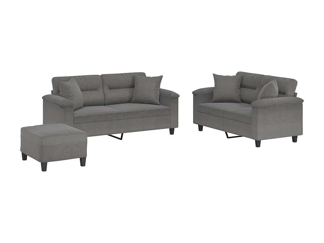Ensemble de canapés 3 pcs coussins Gris foncé Tissu microfibre