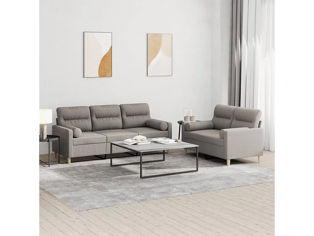 Ensemble de canapés 2 pcs avec coussins taupe tissu