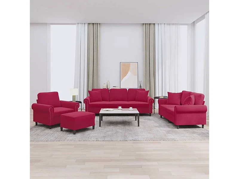 Ensemble de canapés 4 pcs avec coussins rouge bordeaux velours