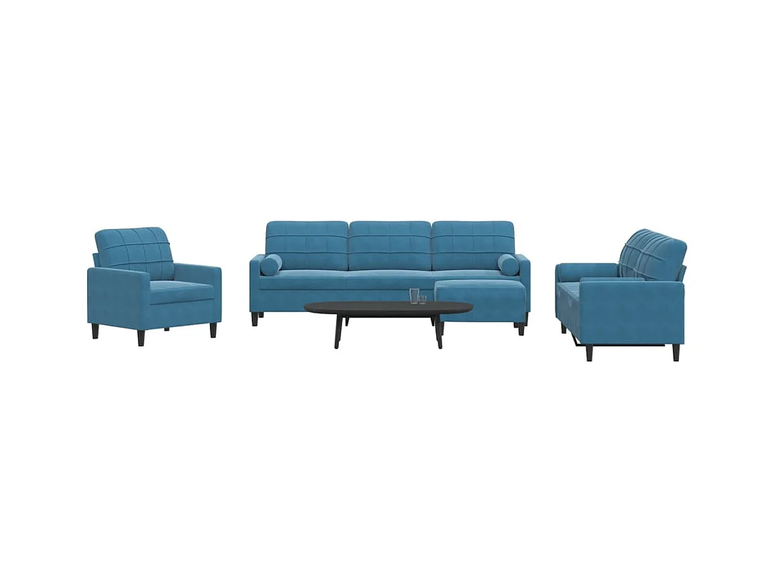 Ensemble de canapés 4pcs et coussins et traversins bleu velours