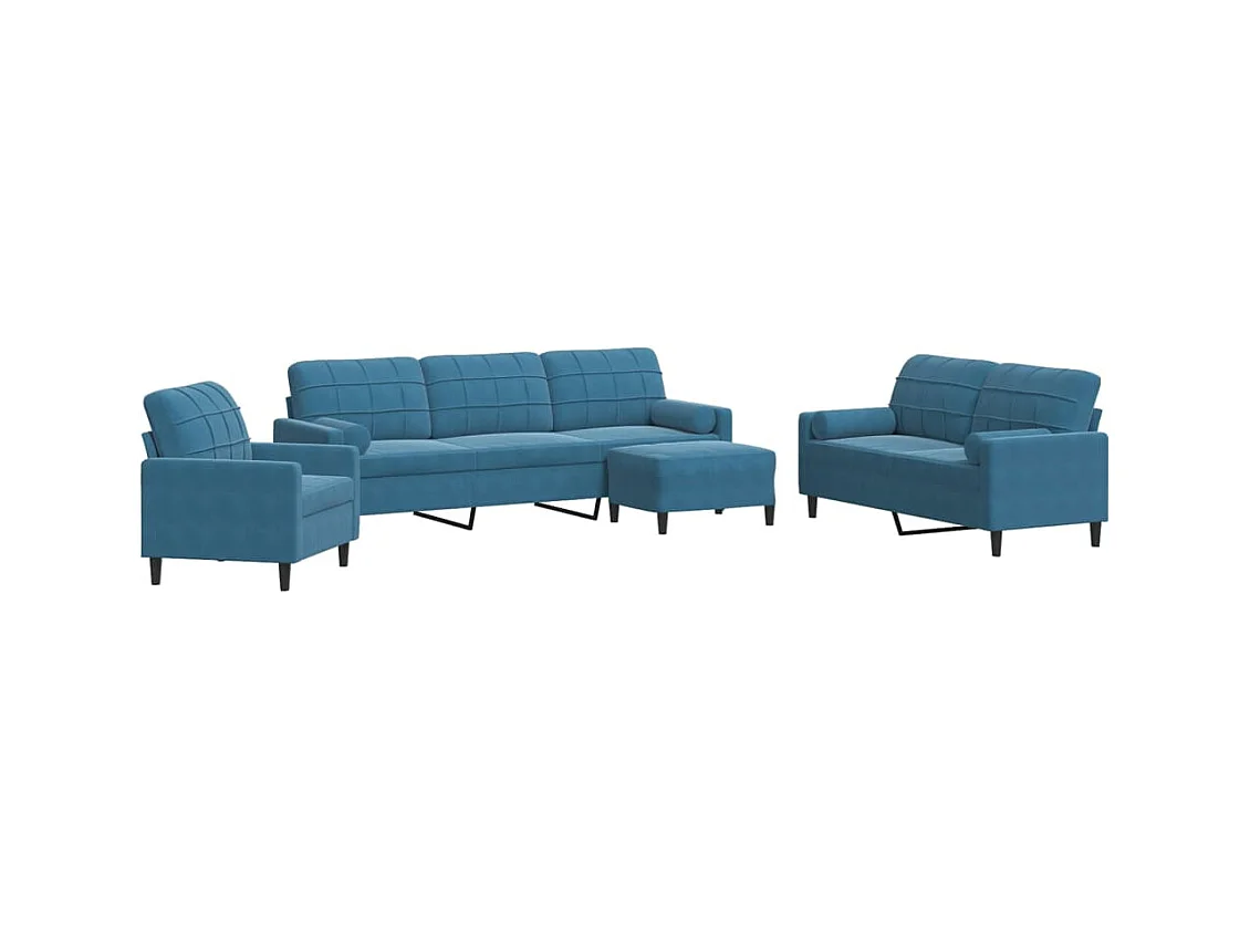 Ensemble de canapés 4pcs et coussins et traversins bleu velours