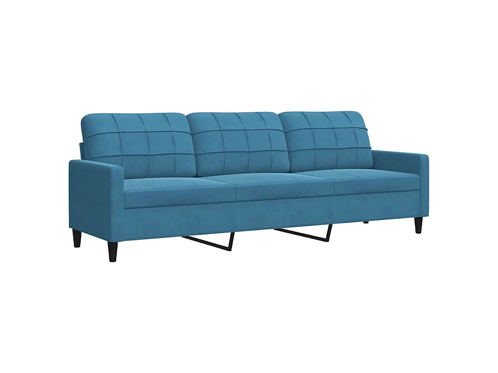 4-tlg. Sofagarnitur mit Kissen und Nackenrollen Blau Samt