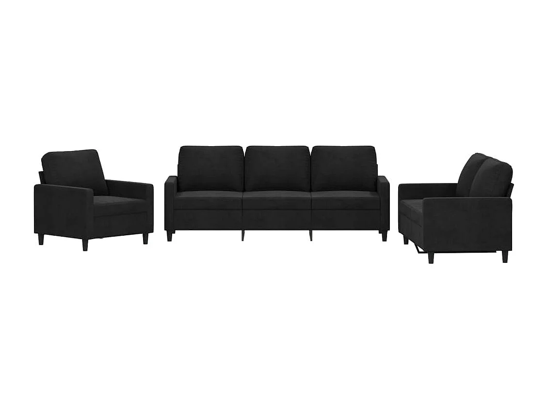 3-delige Loungeset met kussens fluweel zwart