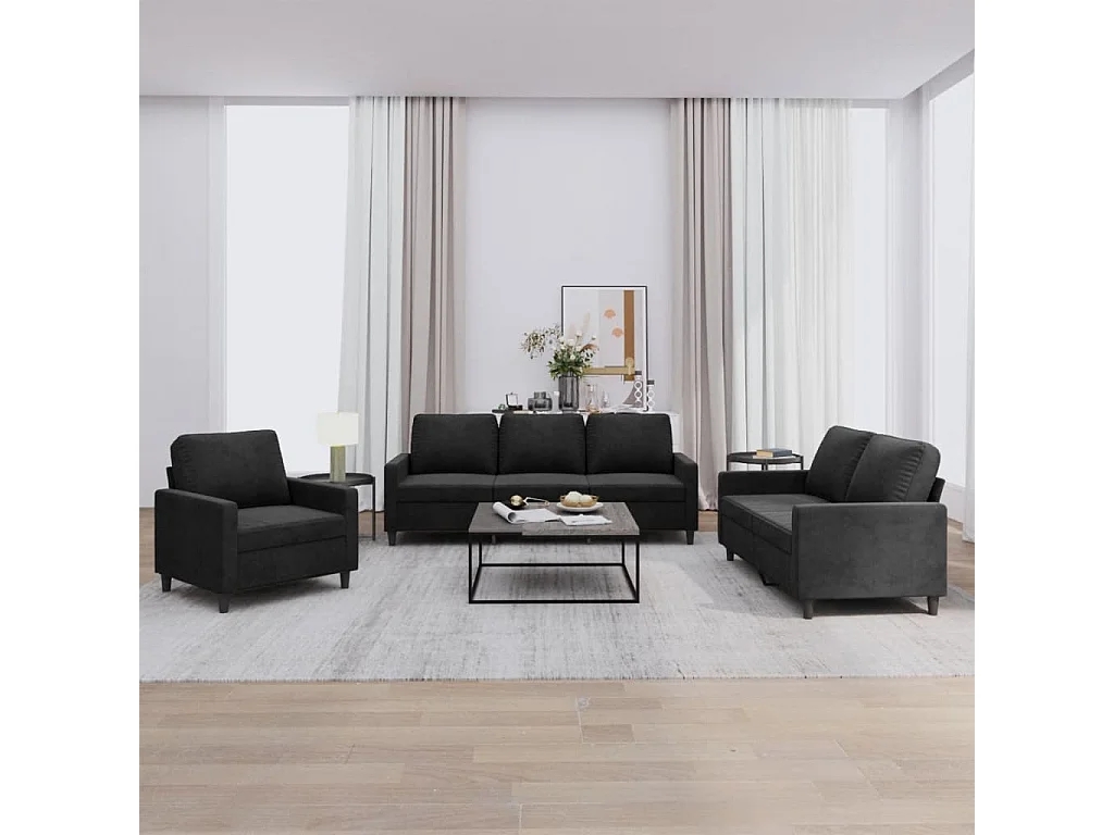 3-delige Loungeset met kussens fluweel zwart