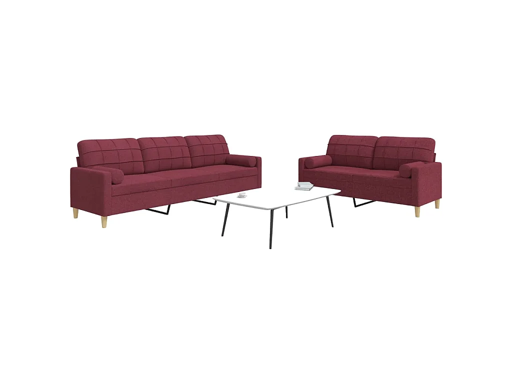 Ensemble de canapés 2 pcs coussins décoratifs bordeaux tissu