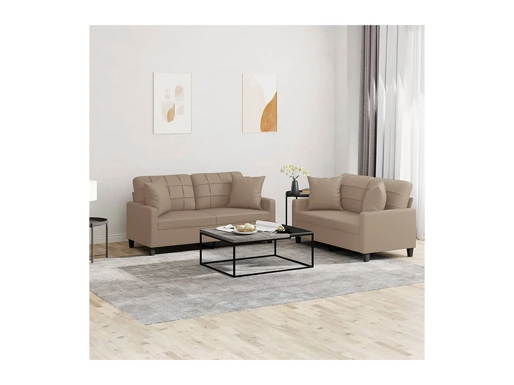 Ensemble de canapés 2 pcs avec coussins cappuccino similicuir