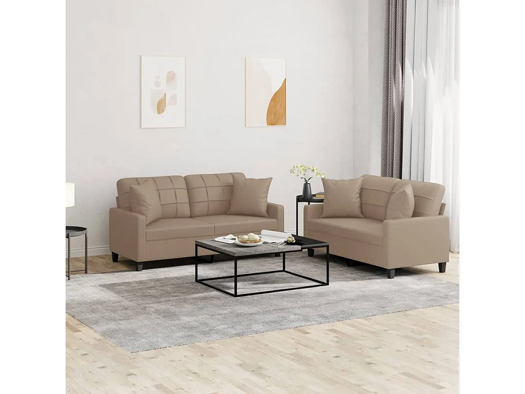 Ensemble de canapés 2 pcs avec coussins cappuccino similicuir