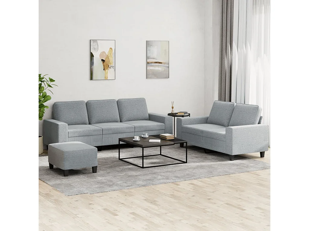 3-delige Loungeset stof lichtgrijs