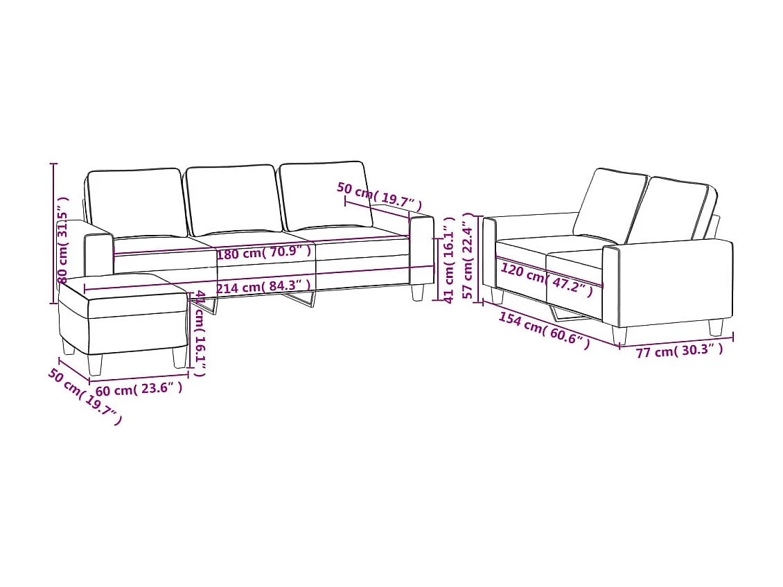 3-tlg. Sofagarnitur Hellgrau Stoff