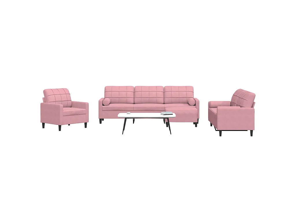 4 pcs conjunto de sofás com almofadões e rolos veludo rosa