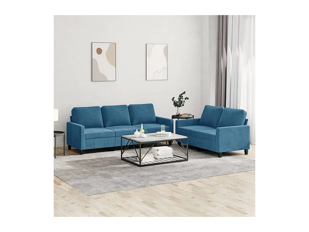 Ensemble de canapés 2 pcs avec coussins Bleu Velours