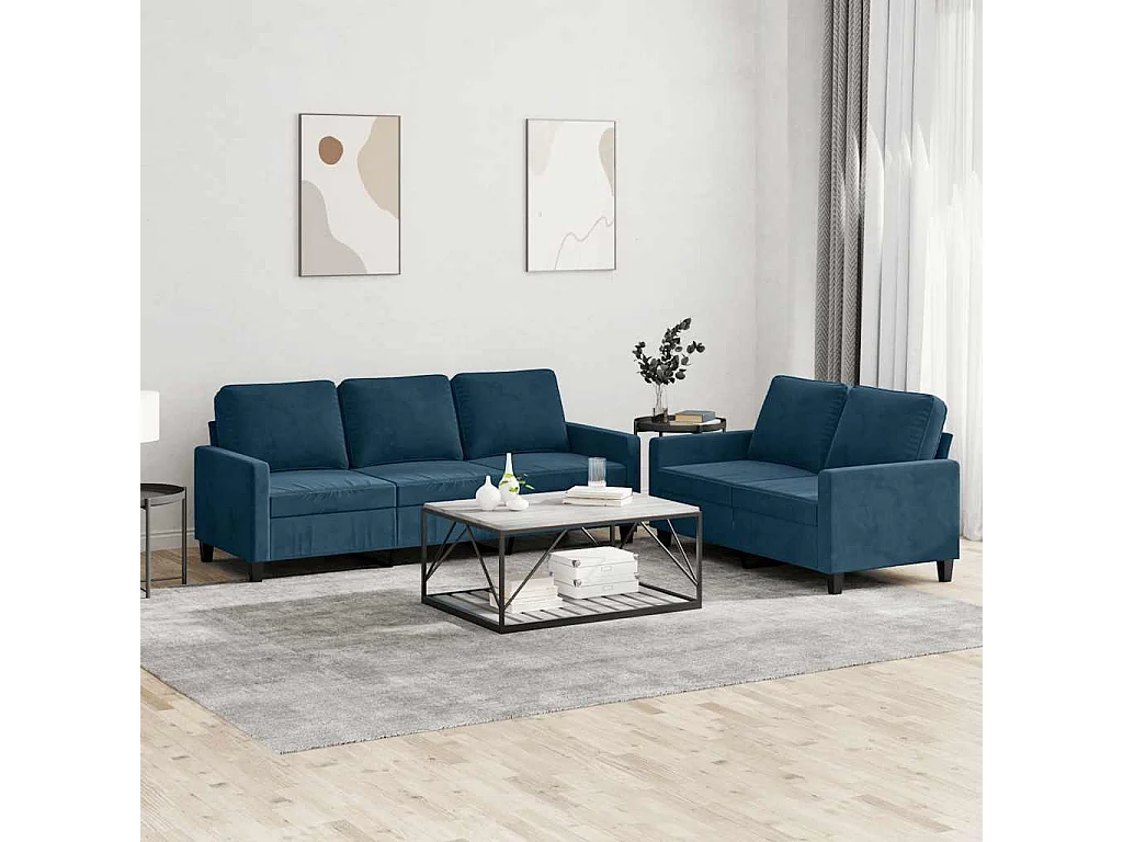 Ensemble de canapés 2 pcs avec coussins Bleu Velours