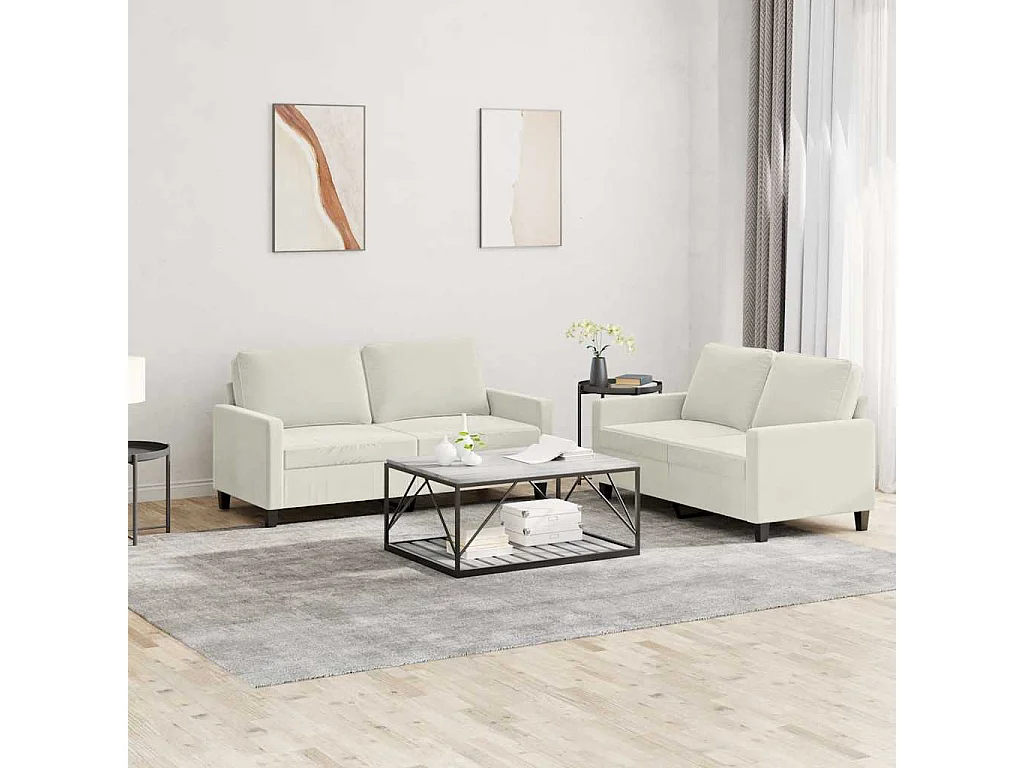 2-tlg. Sofagarnitur mit Kissen Creme Samt