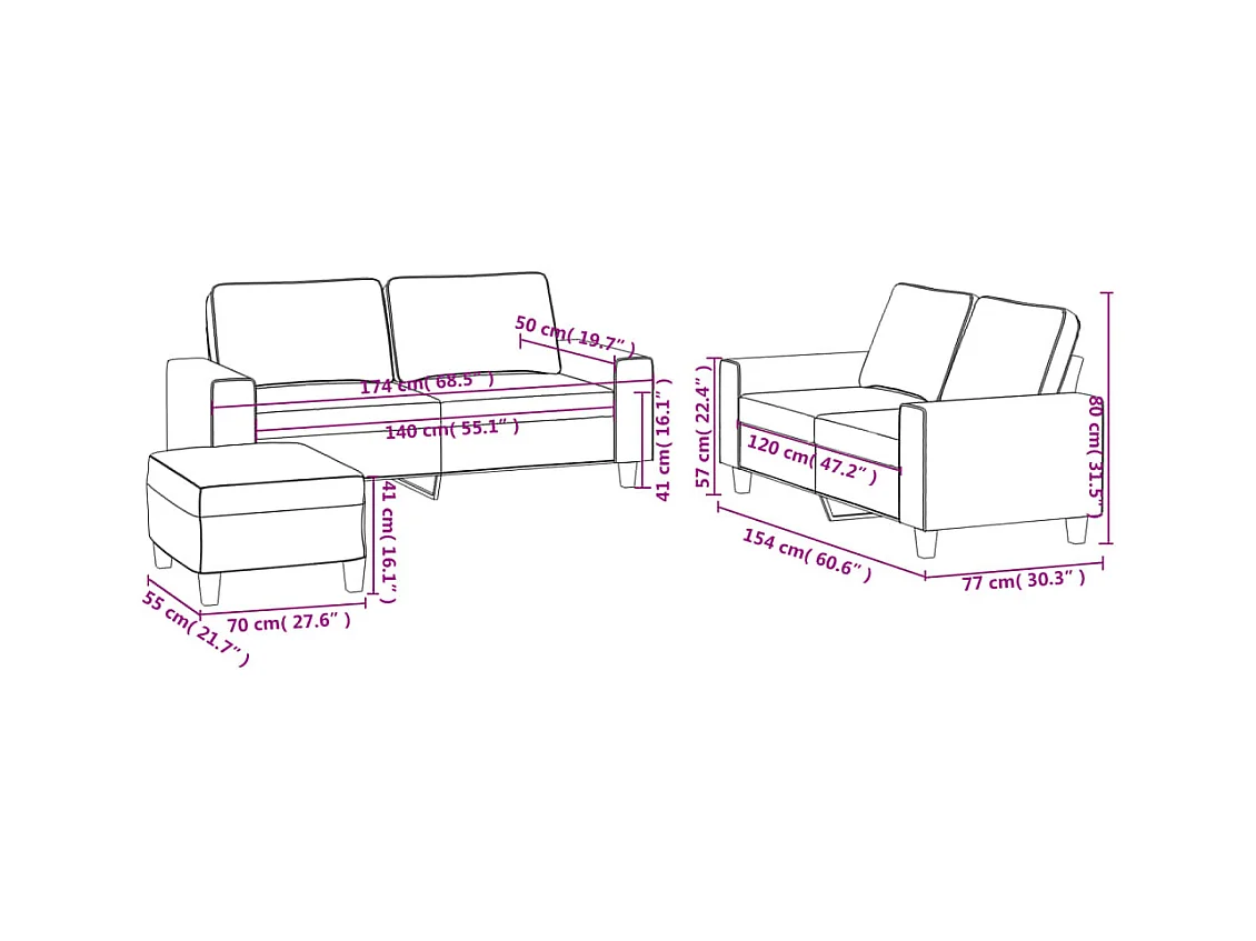 3-delige Loungeset stof taupe