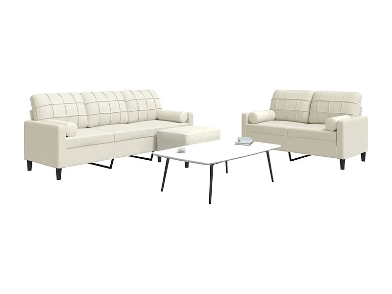 3-delige Loungeset met kussens en bolsters fluweel crèmekleurig