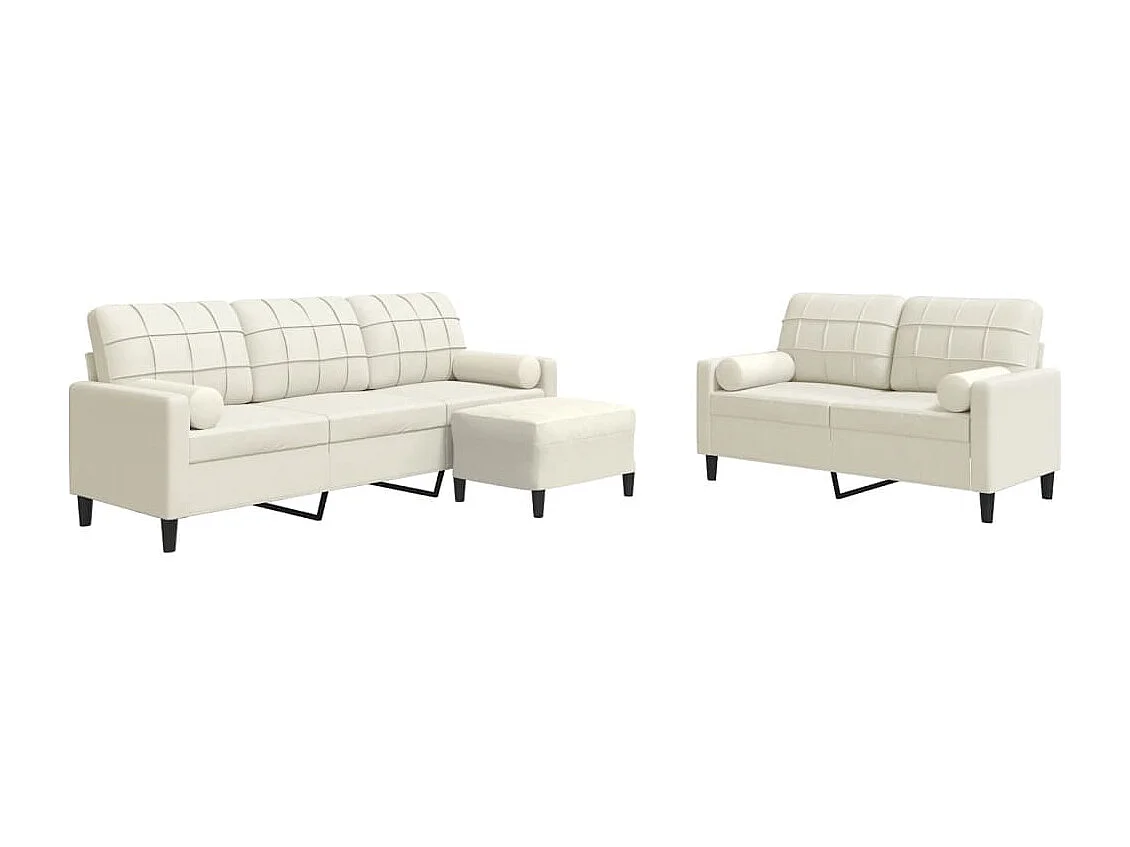 3-delige Loungeset met kussens en bolsters fluweel crèmekleurig