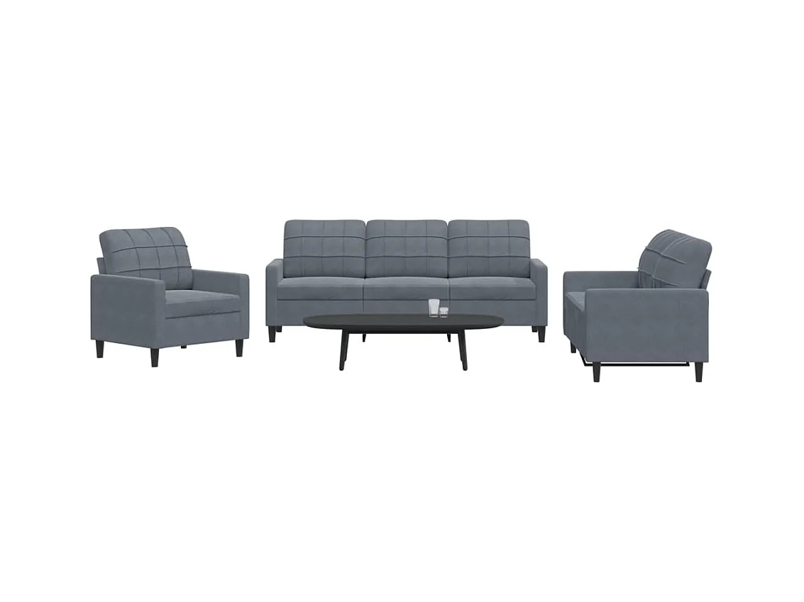 3-delige Loungeset met kussens fluweel donkergrijs