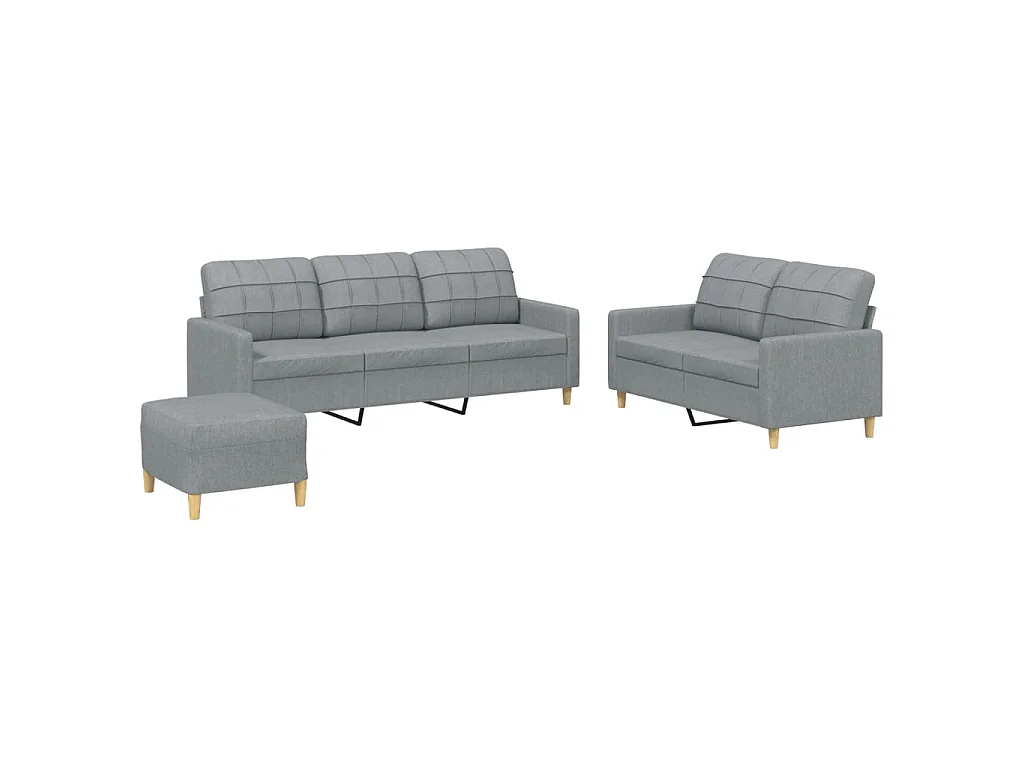 3 pcs conjunto de sofás com almofadões tecido cinzento-claro