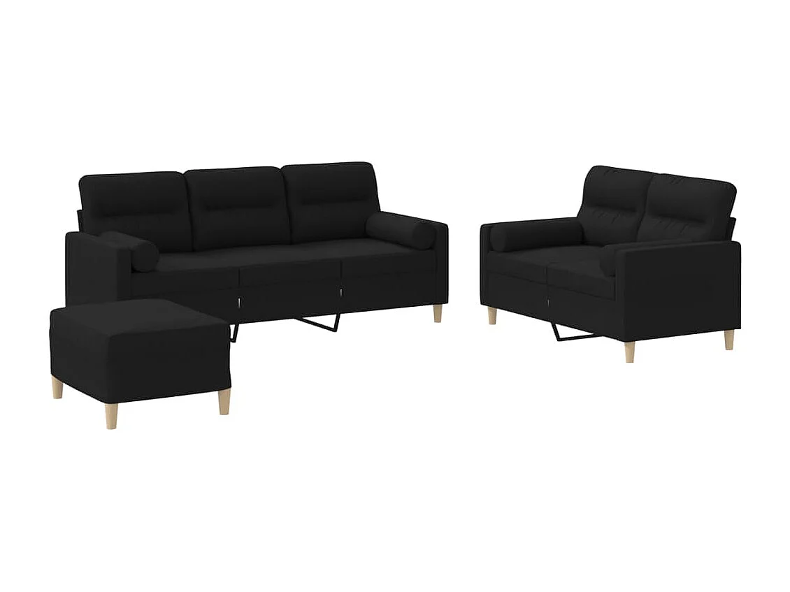 Ensemble de canapés 3 pcs avec coussins noir tissu