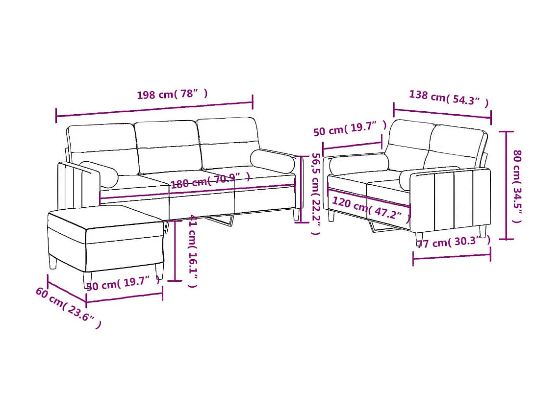 Ensemble de canapés 3 pcs avec coussins noir tissu