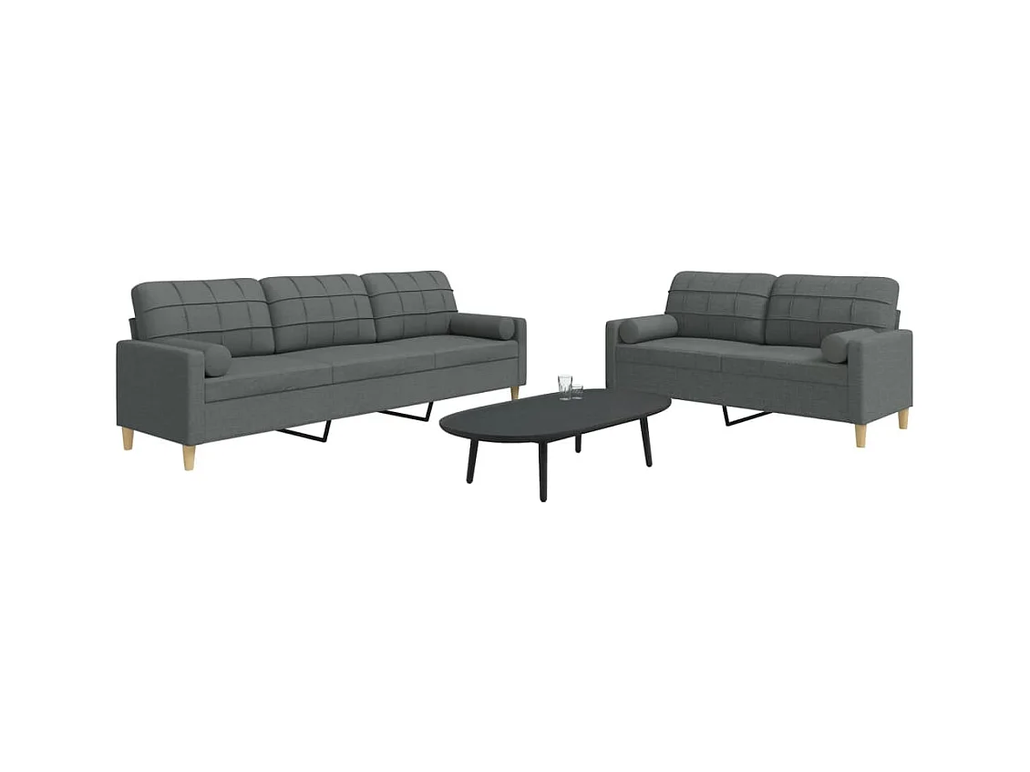 2-delige Loungeset met sierkussens stof donkergrijs