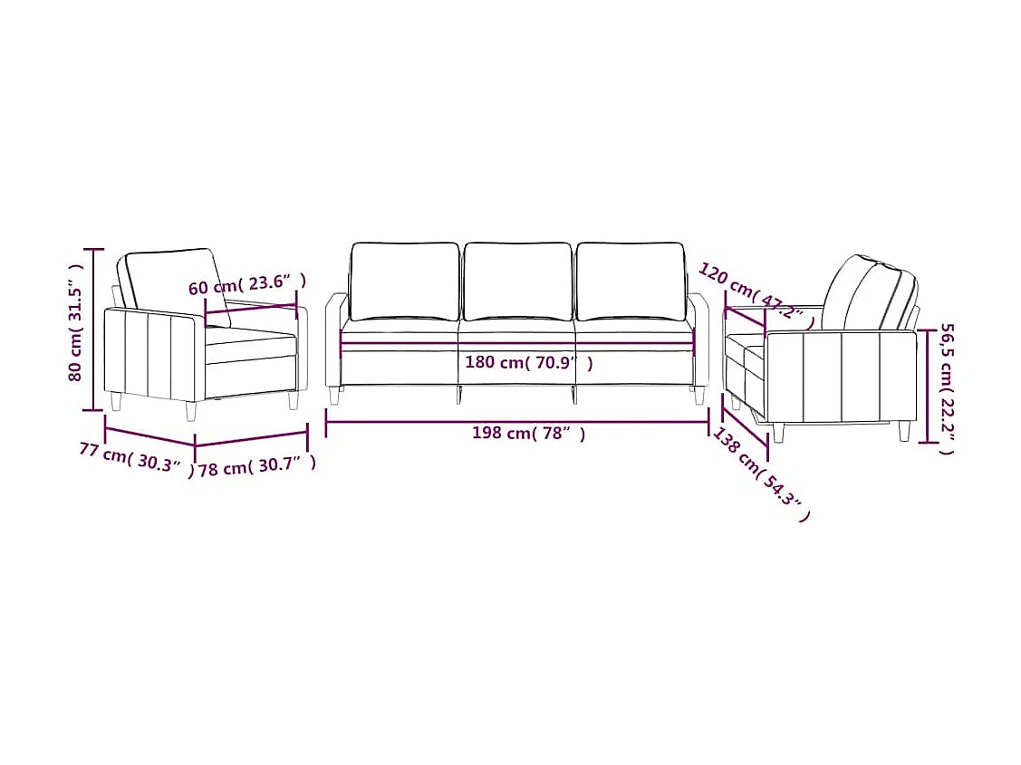 3-delige Loungeset met kussens fluweel crèmekleurig