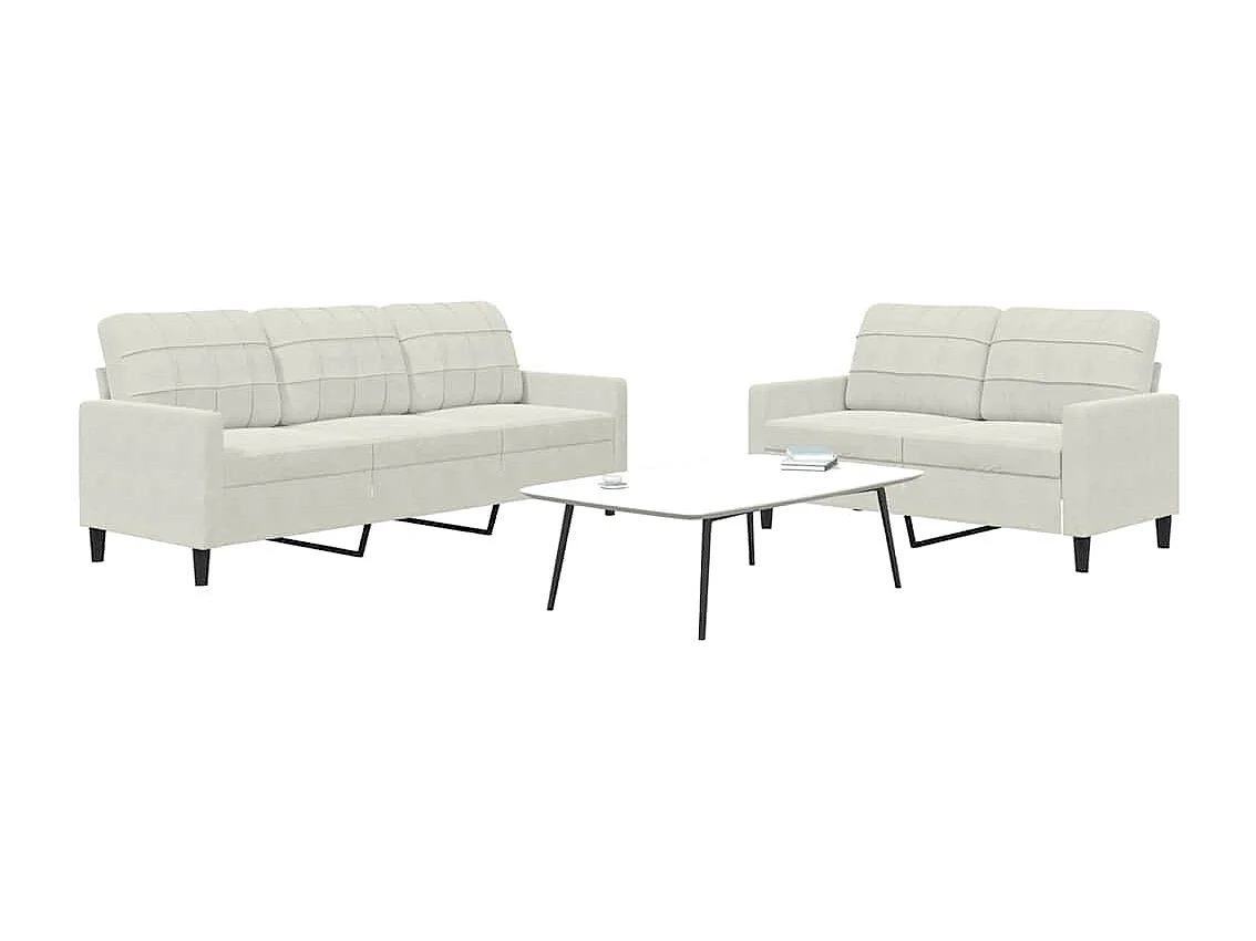 Ensemble de canapés 2 pcs avec coussins Crème Velours