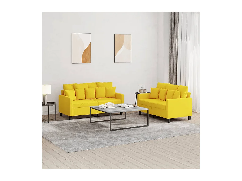 Ensemble de canapés 2 pcs avec coussins Jaune clair Tissu