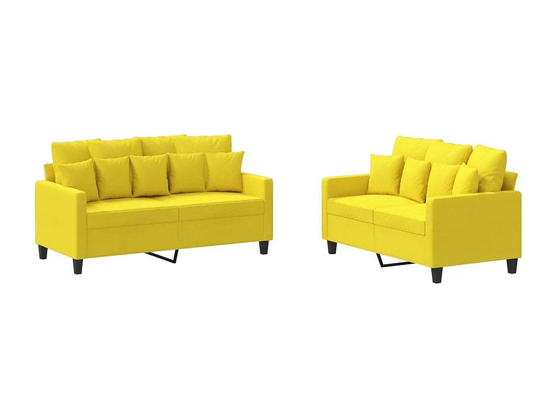 Ensemble de canapés 2 pcs avec coussins Jaune clair Tissu