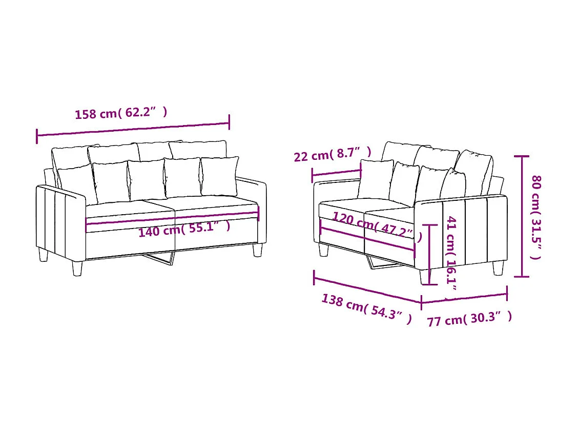 Ensemble de canapés 2 pcs avec coussins Jaune clair Tissu