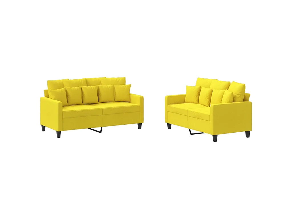 Set di Divani 2 pz con Cuscini Giallo Chiaro in Tessuto