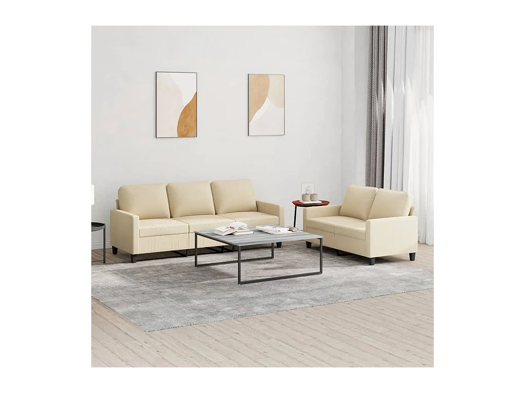 Ensemble de canapés 2 pcs avec coussins Crème Tissu