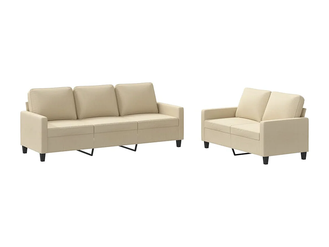 Set di Divani 2 pz con Cuscini Crema in Tessuto