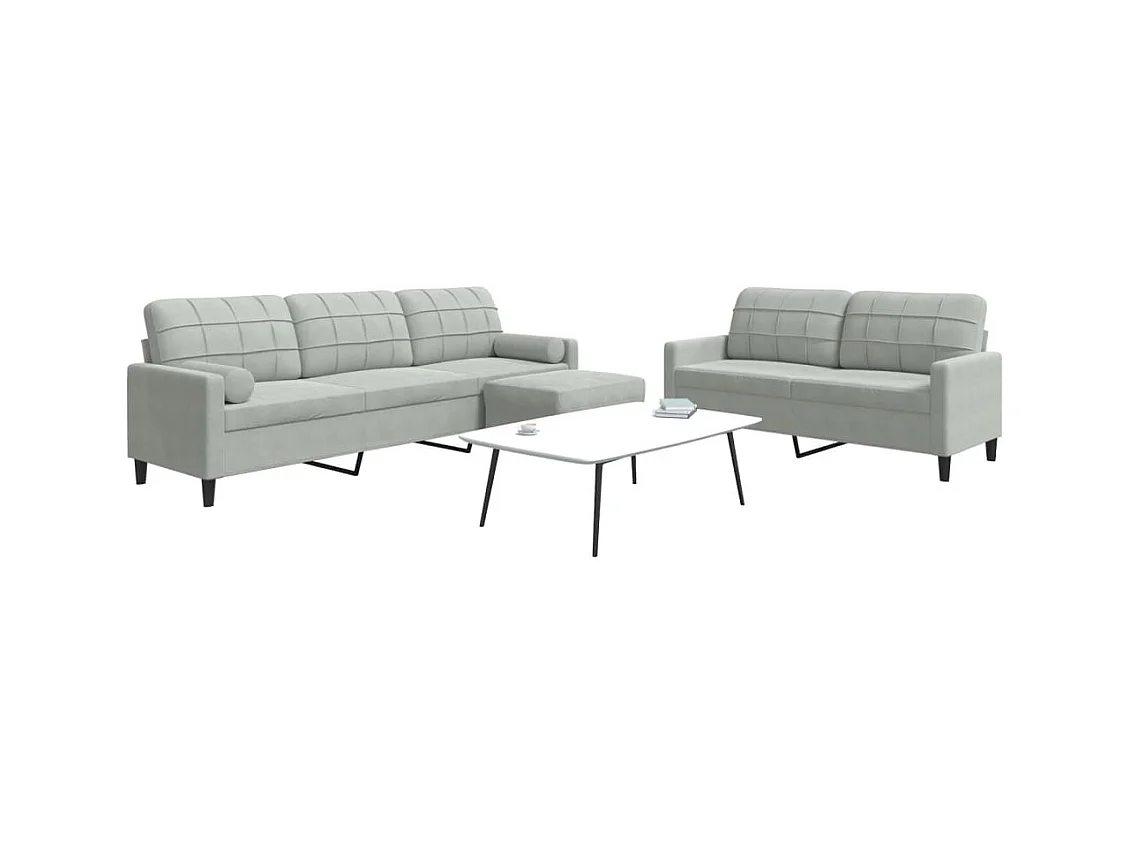 3-delige Loungeset met kussens en bolsters fluweel lichtgrijs