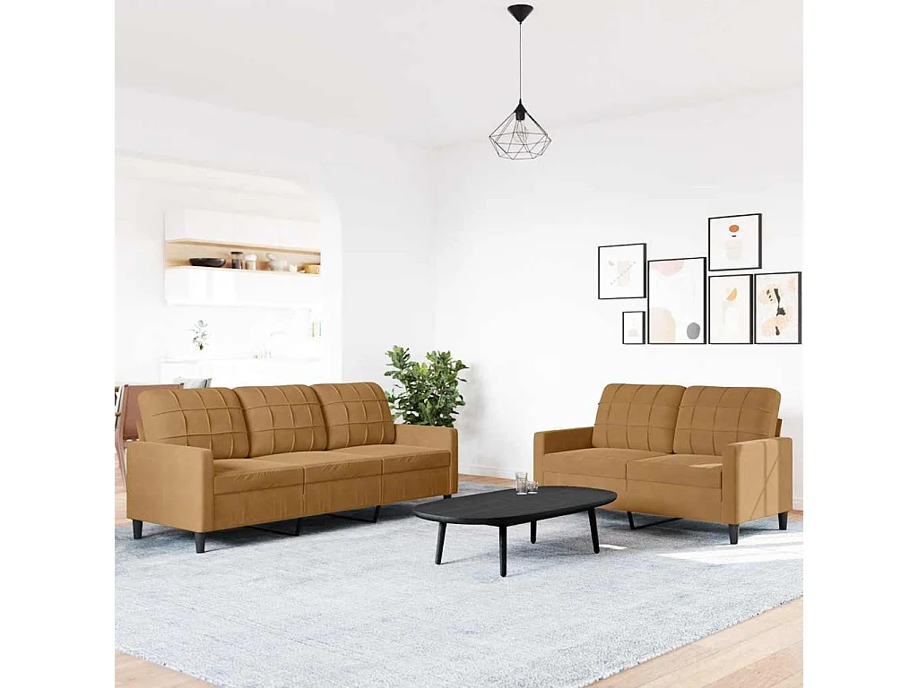 Ensemble de canapés 2 pcs avec coussins Marron Velours