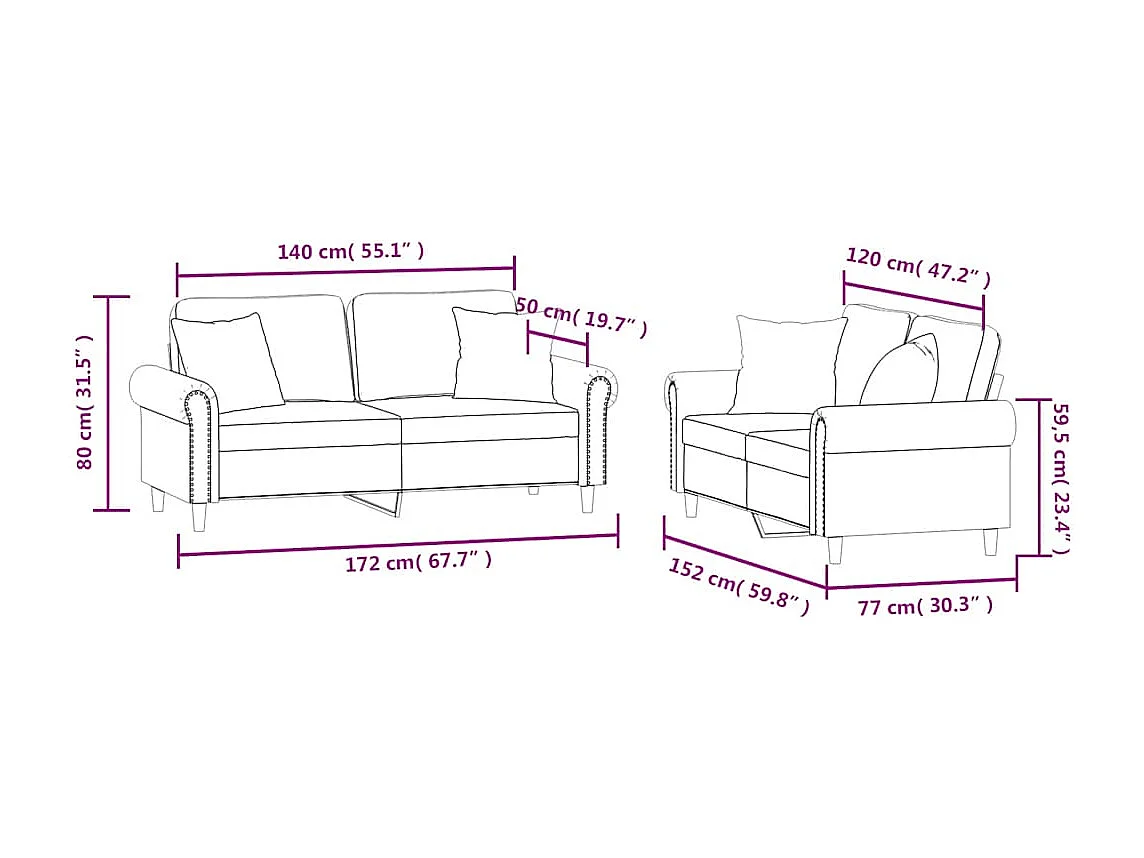 2-tlg. Sofagarnitur mit Kissen Dunkelgrün Samt