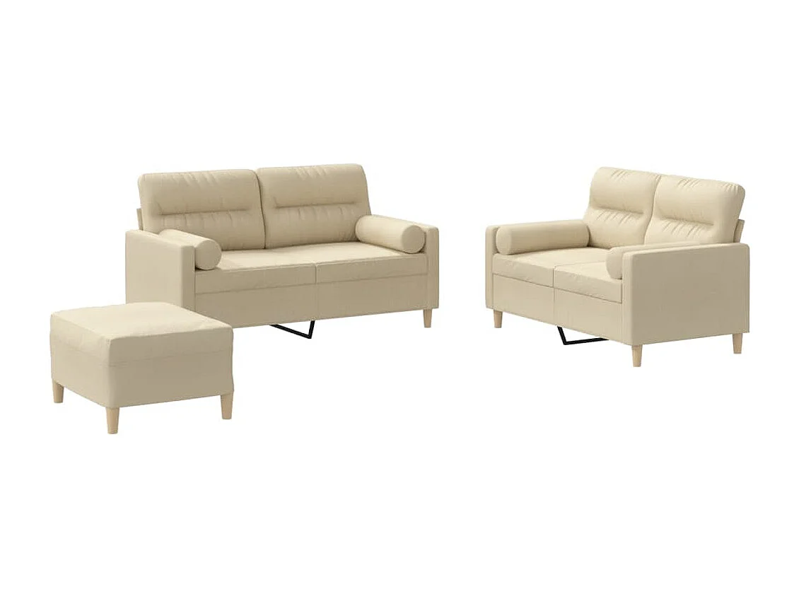 Set Divani 3 pz con Cuscini Crema in Tessuto