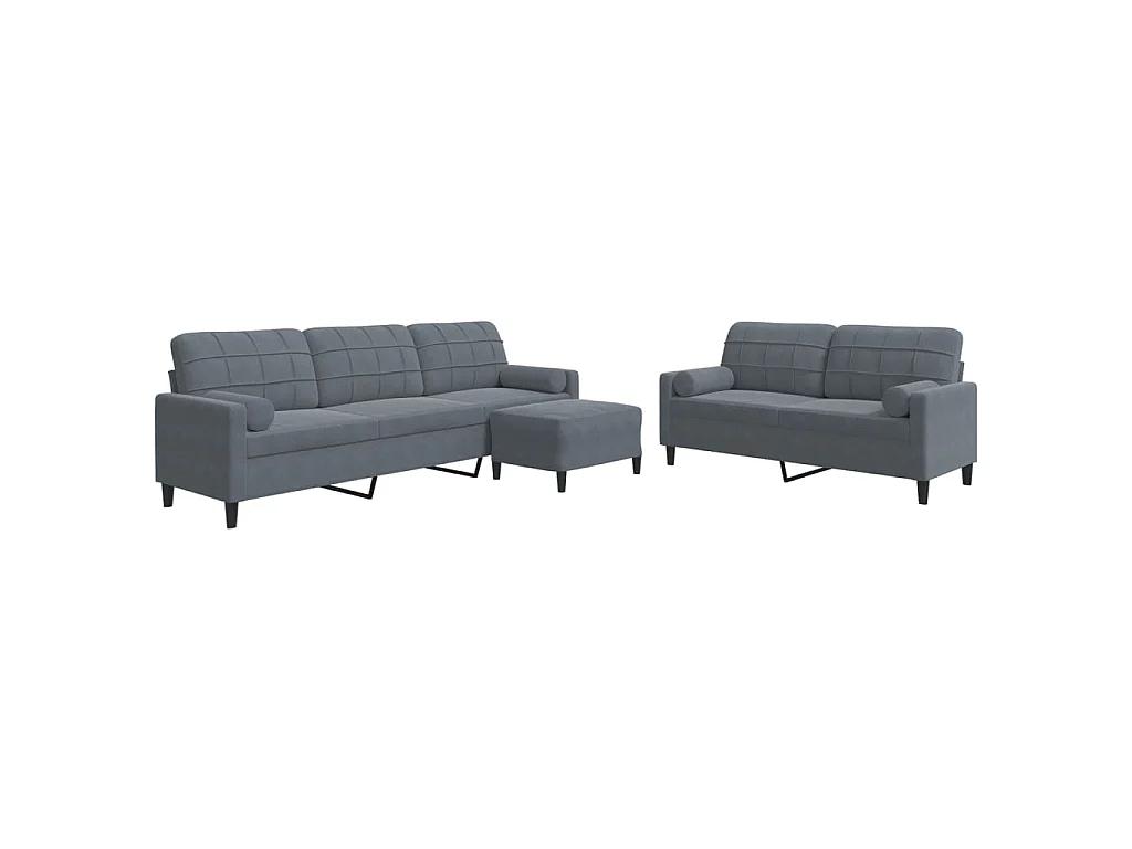 Ensemble de canapés 3 pcs avec coussins et traversins velours