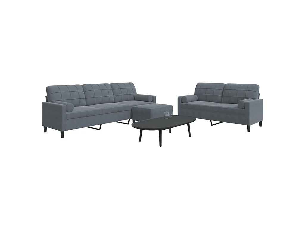 Ensemble de canapés 3 pcs avec coussins et traversins velours