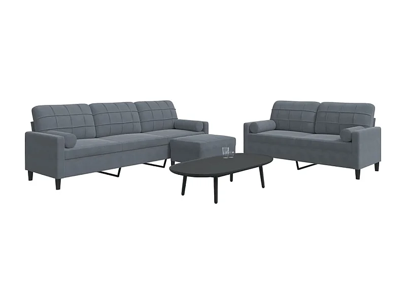 Ensemble de canapés 3 pcs avec coussins et traversins velours