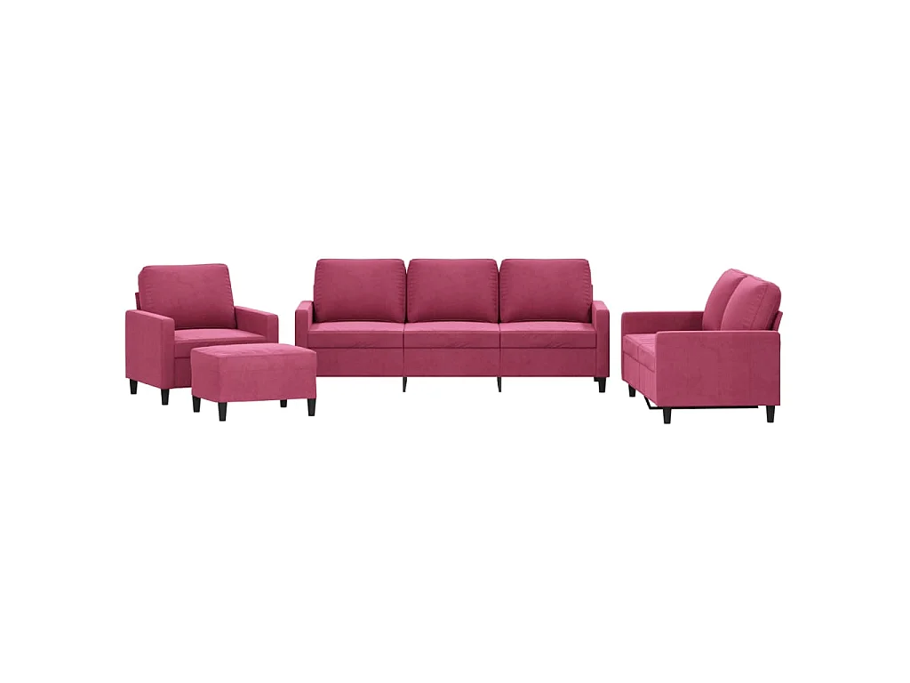 Ensemble de canapés 4 pcs avec coussins Rouge bordeaux Velours