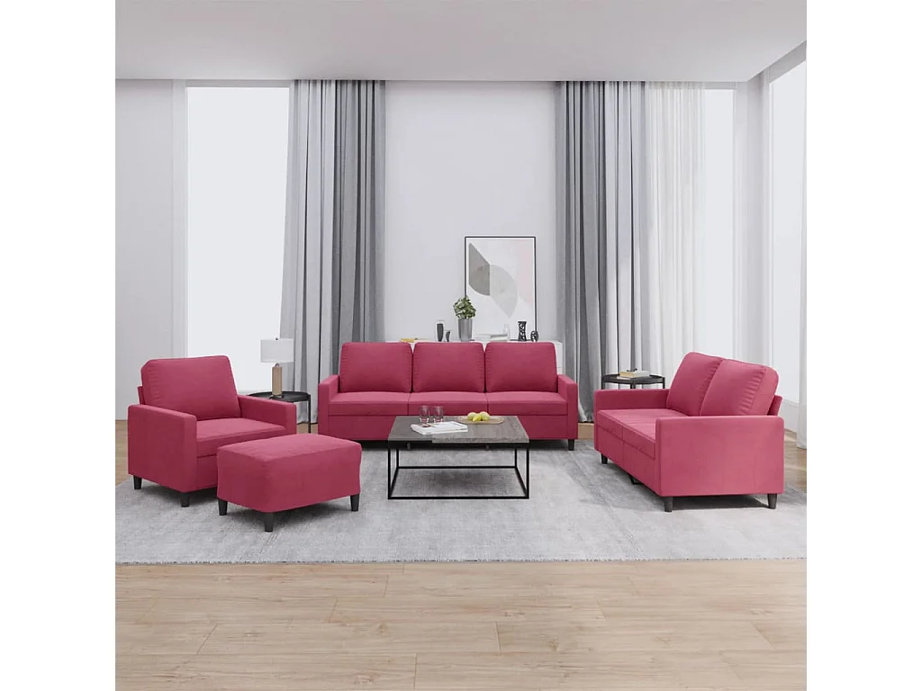 Ensemble de canapés 4 pcs avec coussins Rouge bordeaux Velours