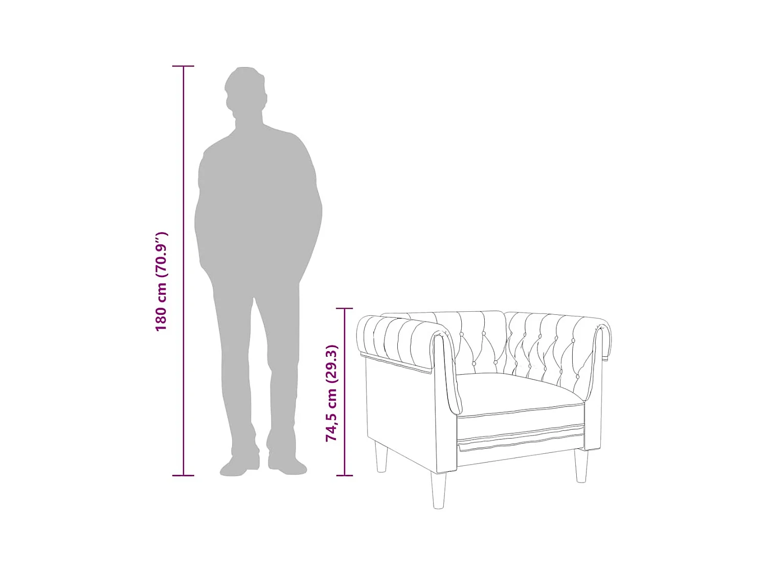 Sillón Chesterfield de tela gris taupé