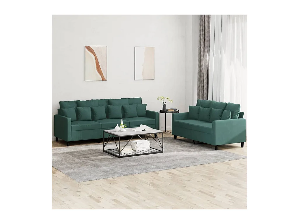Ensemble de canapés 2 pcs avec coussins Vert foncé Velours