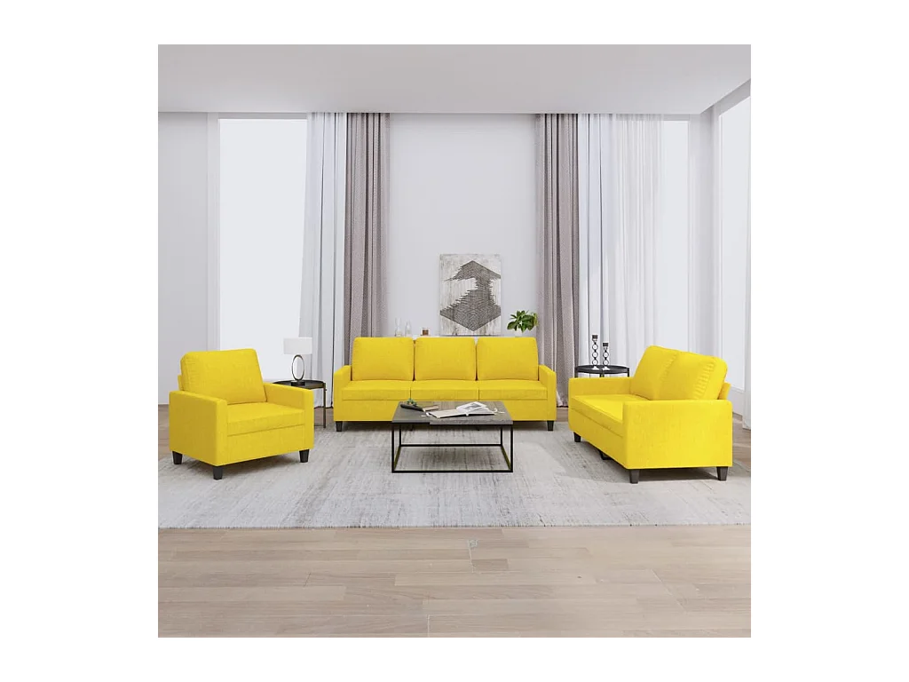 Ensemble de canapés 3 pcs avec coussins Jaune clair Tissu