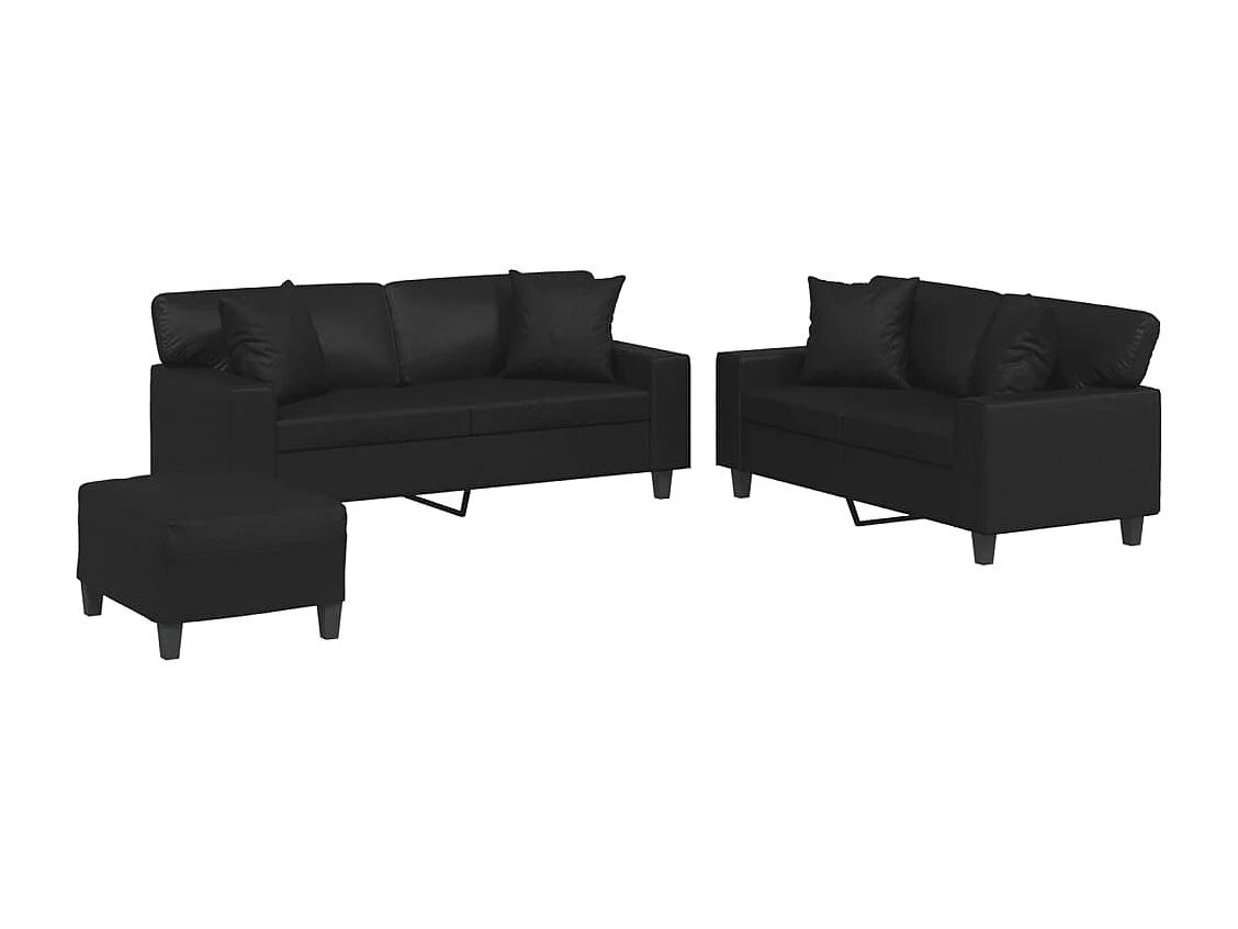 3-delige Loungeset met kussens kunstleer zwart