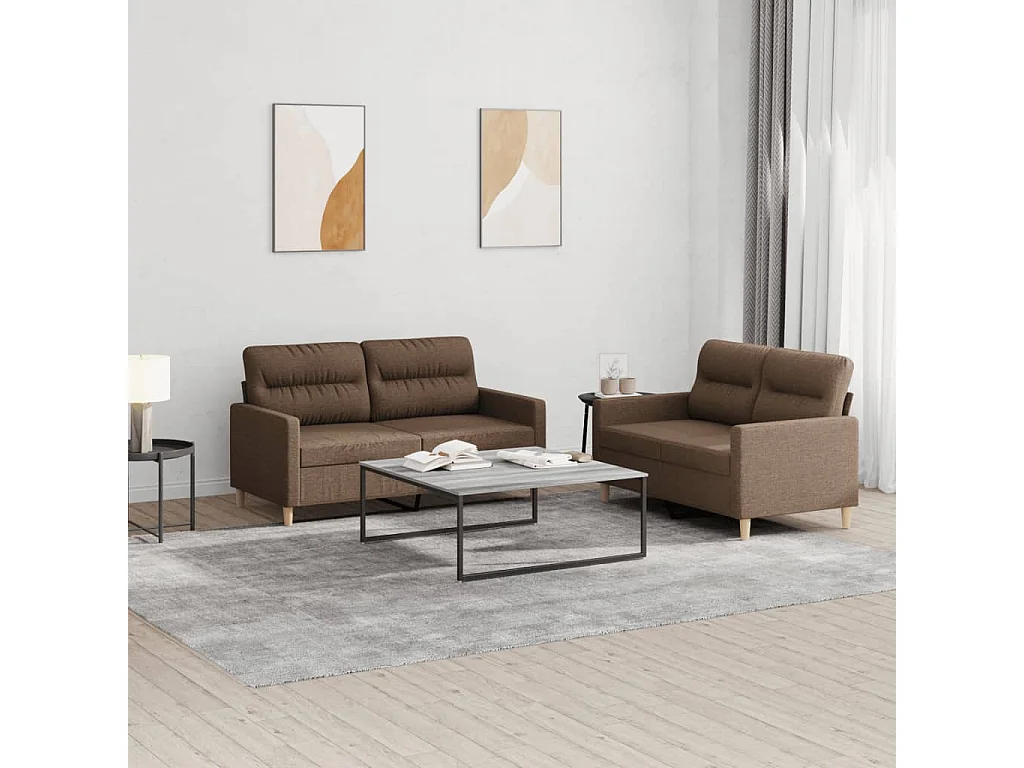 2-tlg. Sofagarnitur mit Kissen Braun Stoff